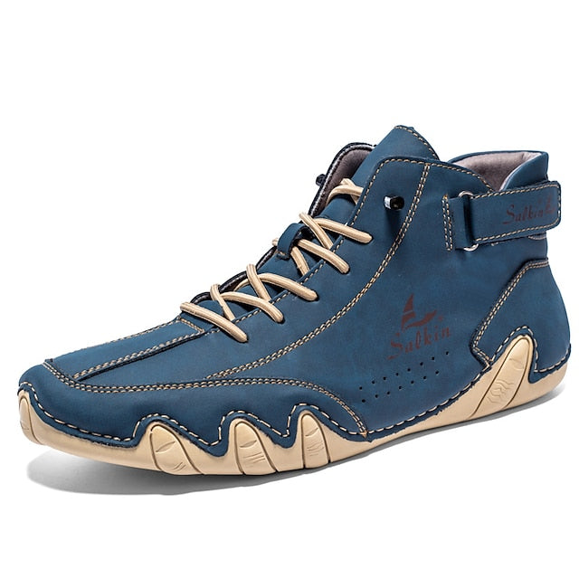Teal Stylish Handmade Men's High-Top Lace-Up - Boots Suede