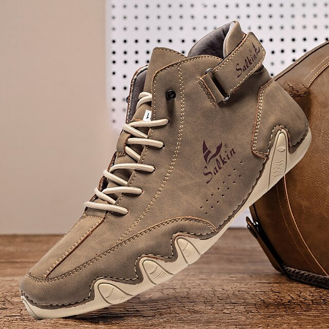 Teal Stylish Handmade Men's High-Top Lace-Up - Boots Suede