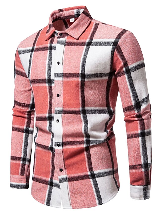 Black Casual Shirts Men's Shirt Red Blue Pink Checked