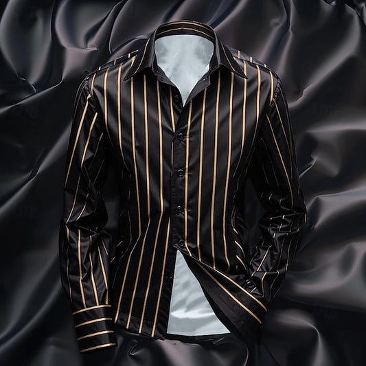 Men's Button Shirt Casual Satin Striped
