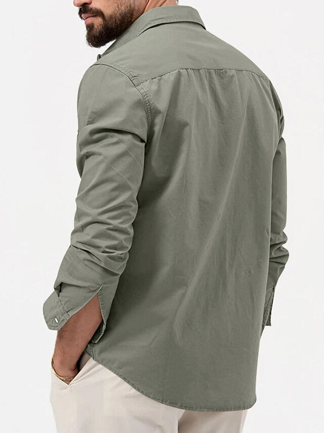 Men's Casual Black Up Shirt White Button Green