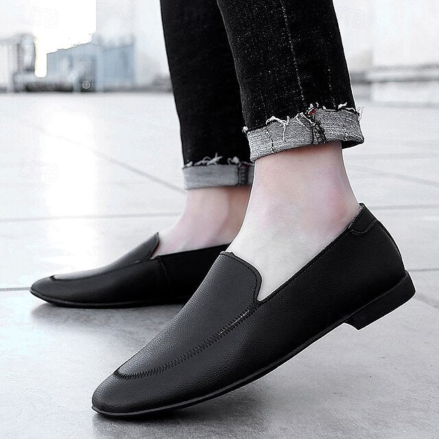 Loafers Shoes - Faux Prom Leather Men's with White Slip-On