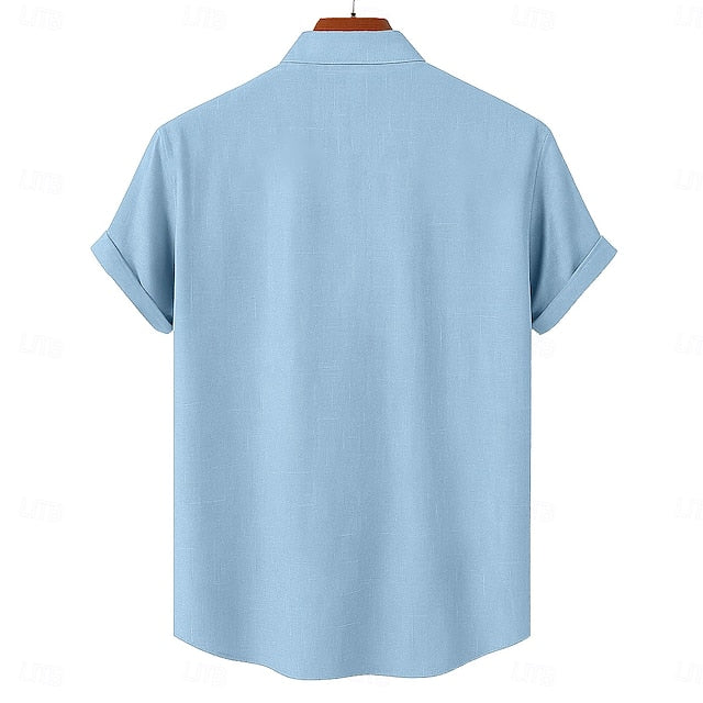Summer Shirt Wear Beach Up Button Men's Linen