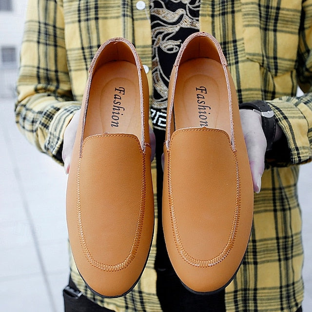 Loafers Shoes - Faux Prom Leather Men's with White Slip-On