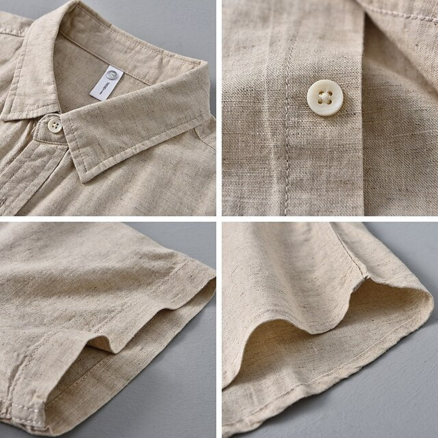 Shirt Button Up Men's Linen Casual Cotton