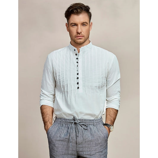 Men's Popover Shirt Band Collar Summer