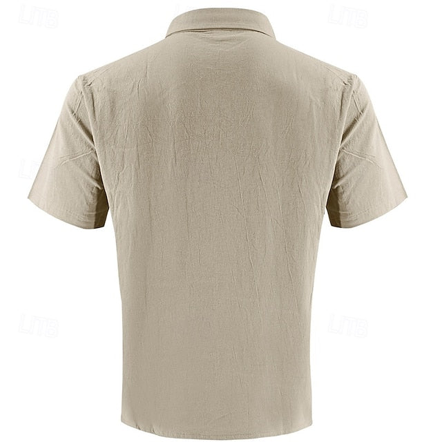 Casual Men's Cotton Shirt Linen Up Button