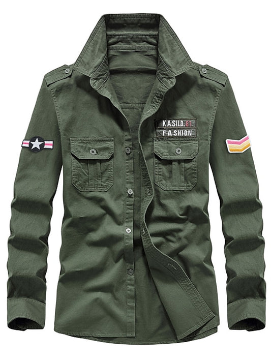 Button Cargo Up Men's Work Shirt Casual