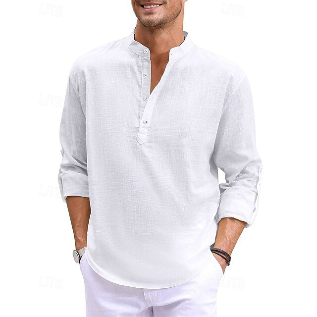 Shirt Men's Popover Collar Linen Band
