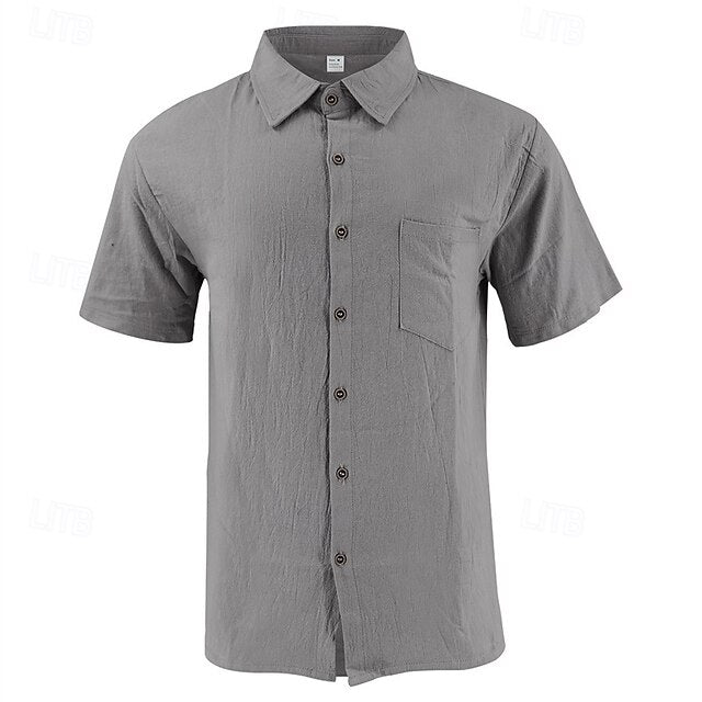 Casual Men's Cotton Shirt Linen Up Button