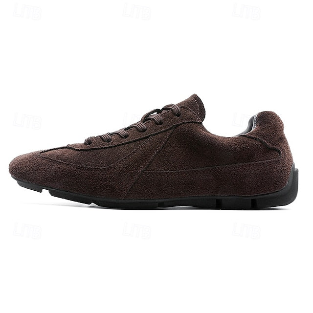Men's with Rubber White Brown Sneakers Sole Suede Dark