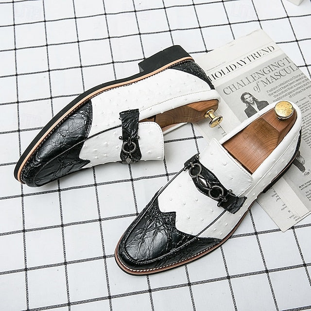 Brown – Men's Loafers Pattern Ostrich with Suede Faux