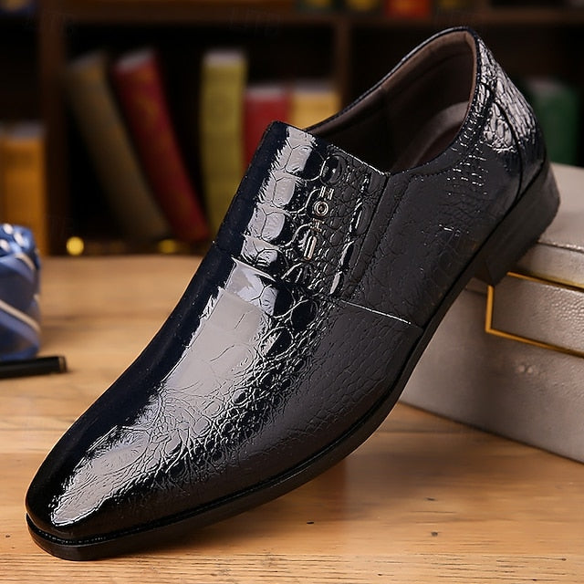 Shoes Pattern Men's Crocodile Patent Leather Dress Black
