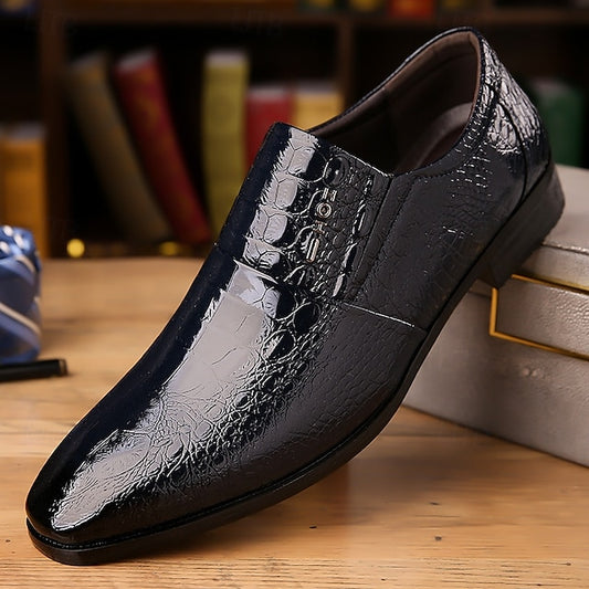 Shoes Pattern Men's Crocodile Patent Leather Dress Black