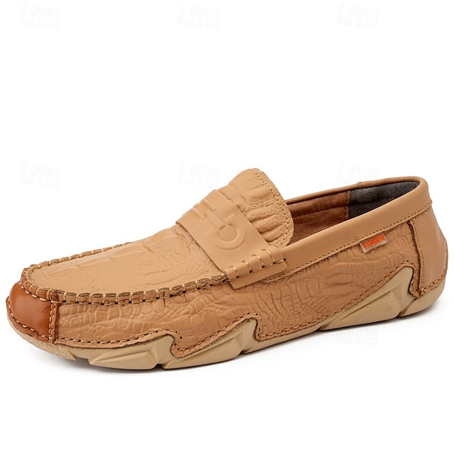 Leather Black with Loafers Faux Men's White Crocodile