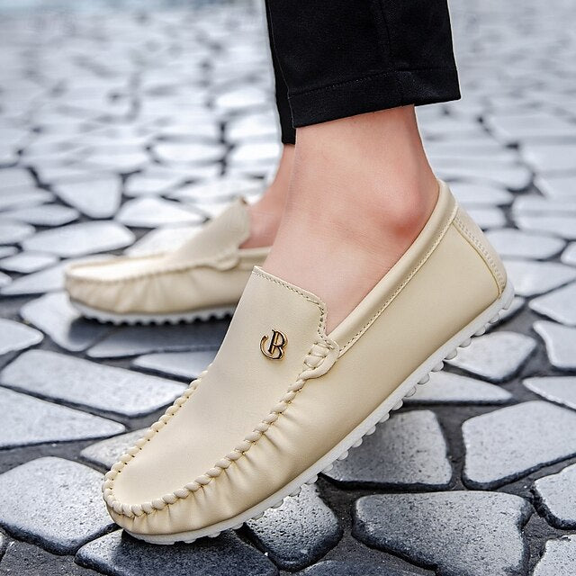 Men's Moccasins Red and Logo Design Elasticized with