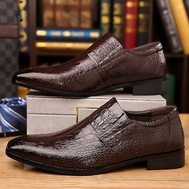 Shoes Pattern Men's Crocodile Patent Leather Dress Black