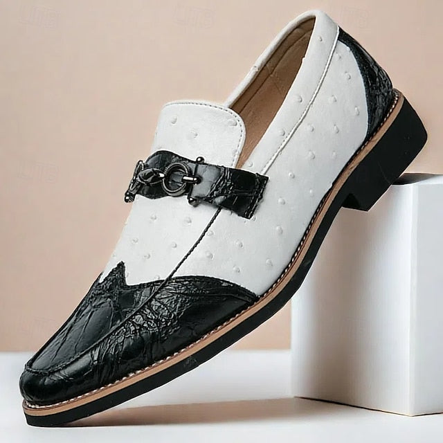 Brown – Men's Loafers Pattern Ostrich with Suede Faux