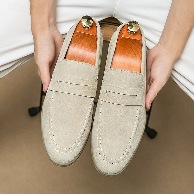 Loafers Slip-On Men's Comfortable Beige – Casual Suede