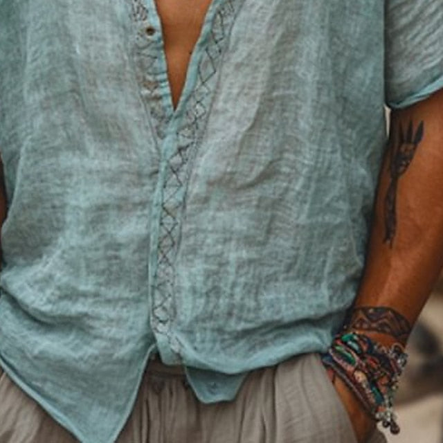 Shirt Men's Cotton Up Casual Button Linen