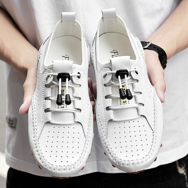 Shoes Casual Perforated with Men's White Hand-Stitched