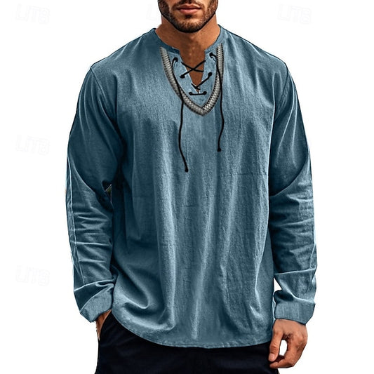 Linen Block Casual Men's Color Hawaiian Shirt