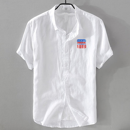 Shirt Cotton Casual Men's Up Button Linen