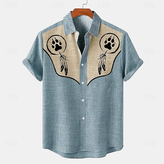 Shirts Vintage Ethnic Retro Linen Shirt Men's