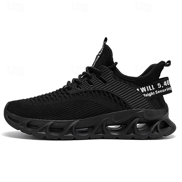 Elastic Sneakers Neon Yellow Knit Men's Sports with Upper