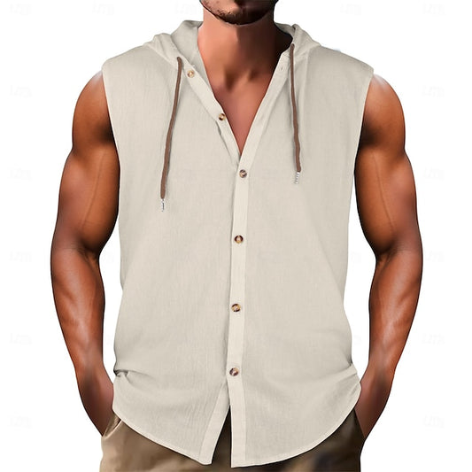 Linen Beach Shirt Hooded Wear Summer Men's