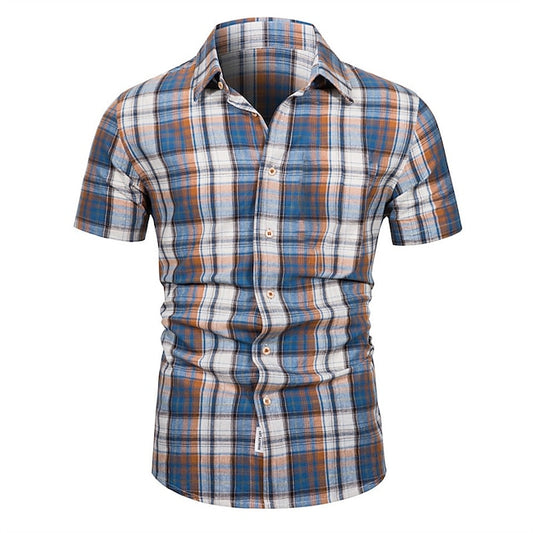 Shirt Button Summer Up Men's Plaid