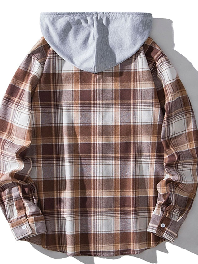 Button Casual Men's Black Up Hooded Shirt