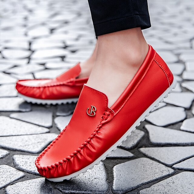 Men's Moccasins Red and Logo Design Elasticized with