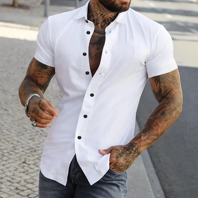 Black Shirt Summer Button Casual Men's Up