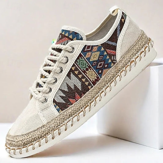 Casual with and Jute Men's Print Tribal Sneakers Canvas