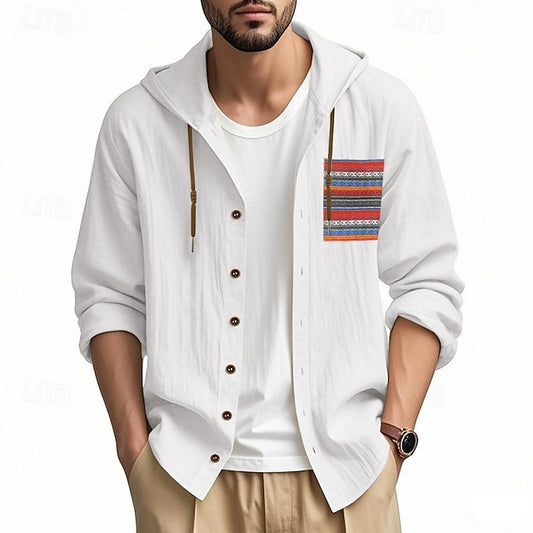 Shirt White Button Up Plain Street Vacation Black Men's