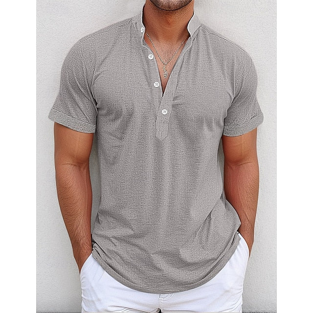 Linen Shirt Popover Collar Band Men's