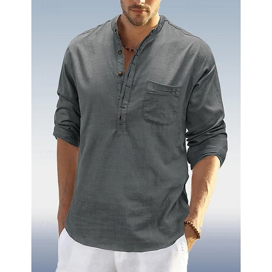 Band Linen Collar Popover Men's Shirt