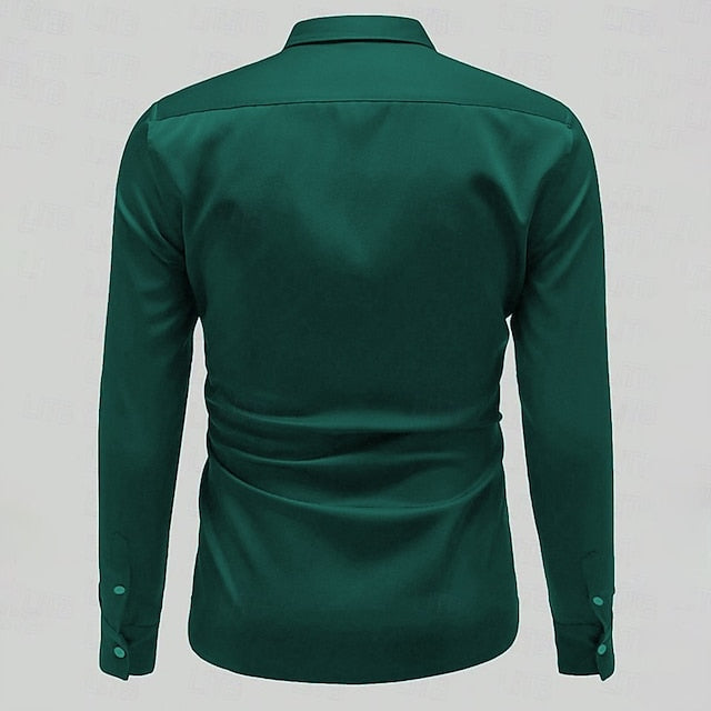 Men's Casual Up Button Plain Shirt Satin