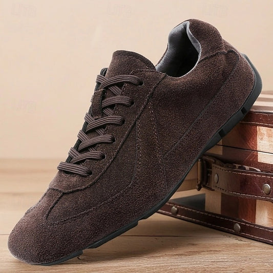 Men's with Rubber White Brown Sneakers Sole Suede Dark