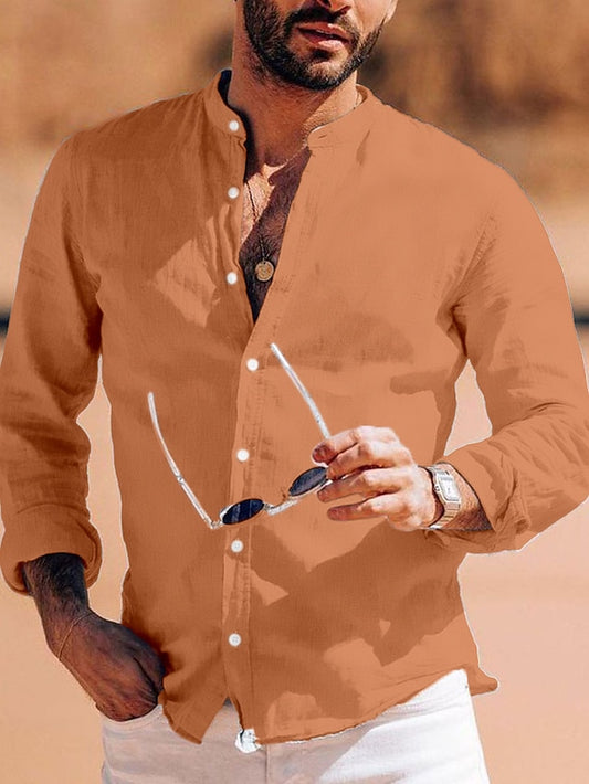 Cotton Chinese Mandarin Shirt Men's Collar Linen