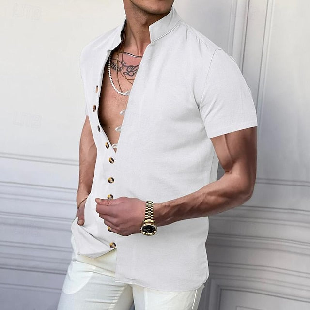 Mandarin Chinese Linen Men's Collar Shirt