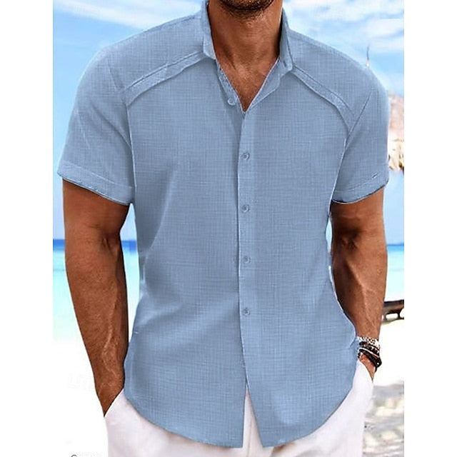 Button Shirt Casual Beach Men's Up Summer
