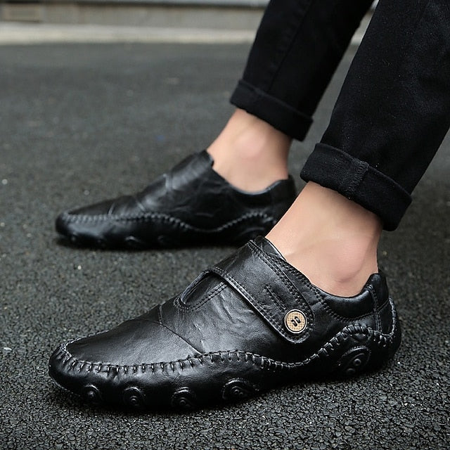 Leather Hand-Stitched Faux Soft Slip-On – Men's Moccasins