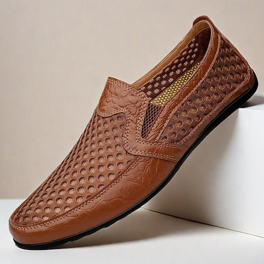 Breathable Men's Leather and Casual Loafers - Slip-On Mesh