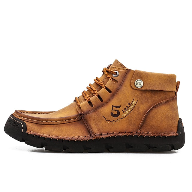 Casual Men's Lace-Up Leather Ankle Vintage Boots –