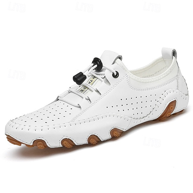 Shoes Casual Perforated with Men's White Hand-Stitched