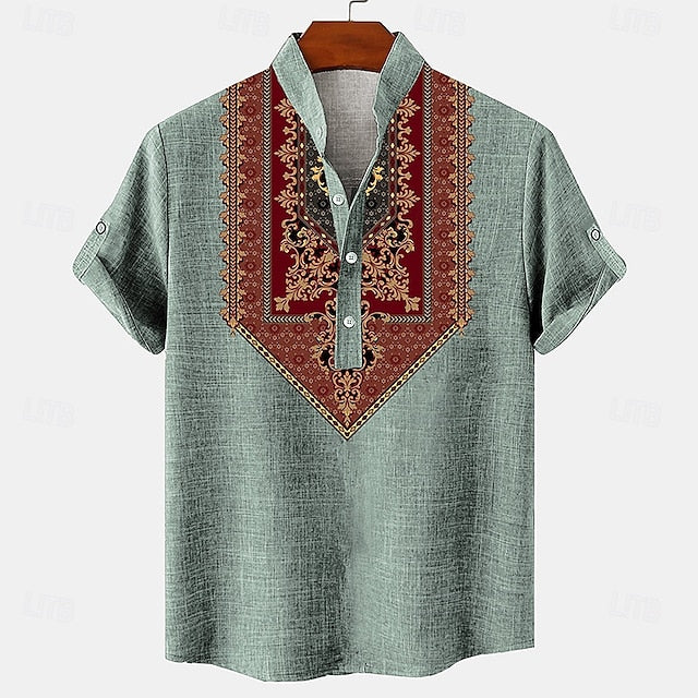 Linen Shirts Men's Vintage Retro Shirt Henley