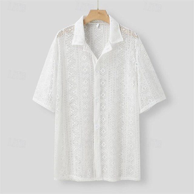 Casual Summer Button Men's Shirt Up Beach