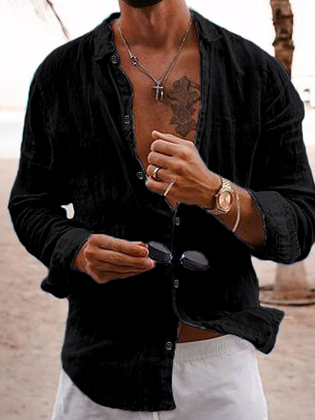 Shirt Up Beach Linen Button Men's Casual